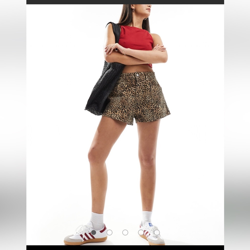 ASOS denim A line shorts in leopard print